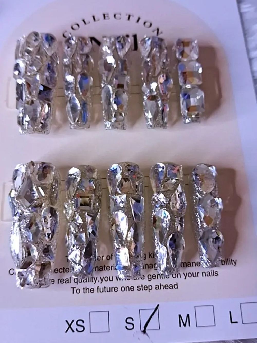 Crystal Embellished Silver Press-On Nails - Women Makeup